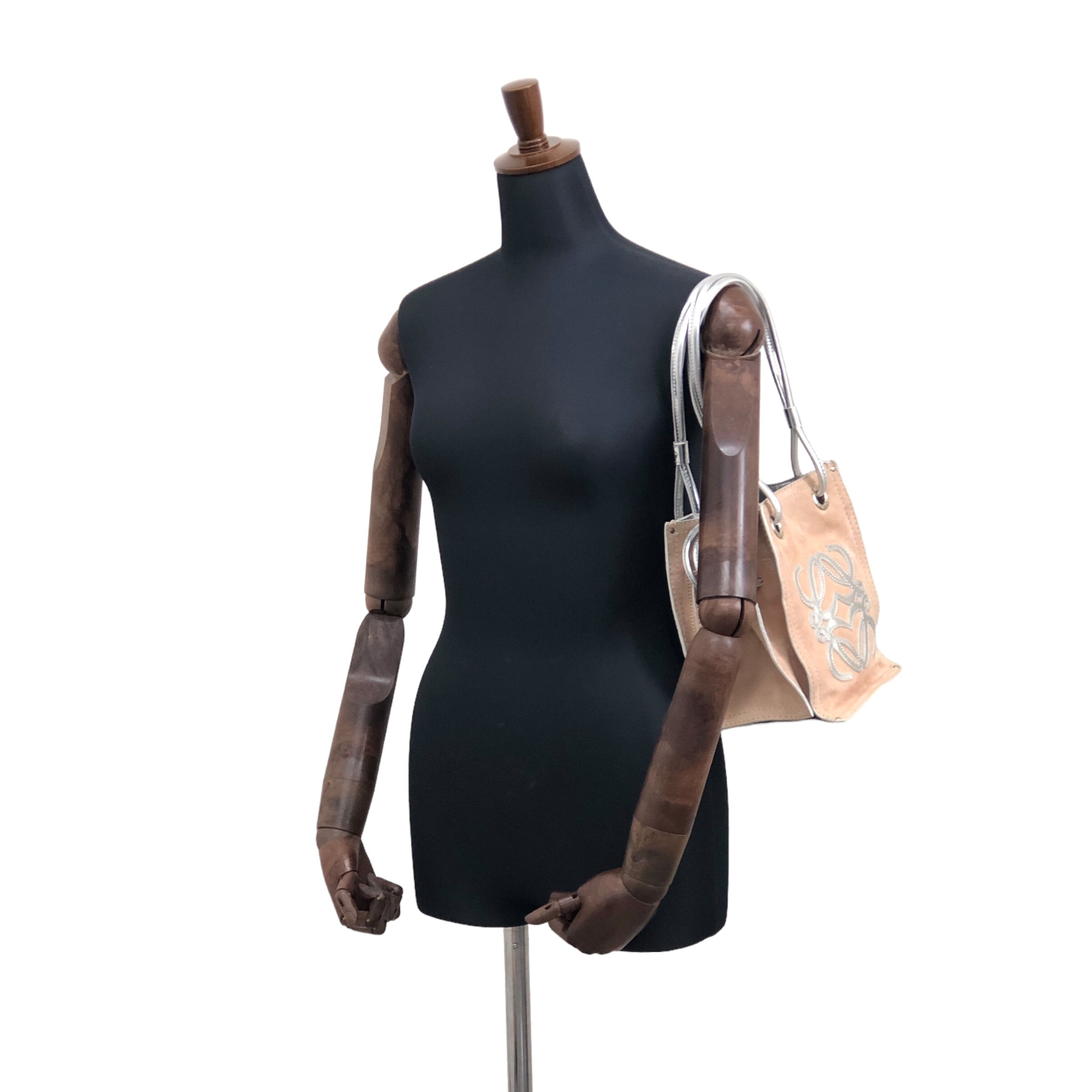 LOEWE ロエベ ハンドバッグ ブラウン×シルバー アナグラム スウェード