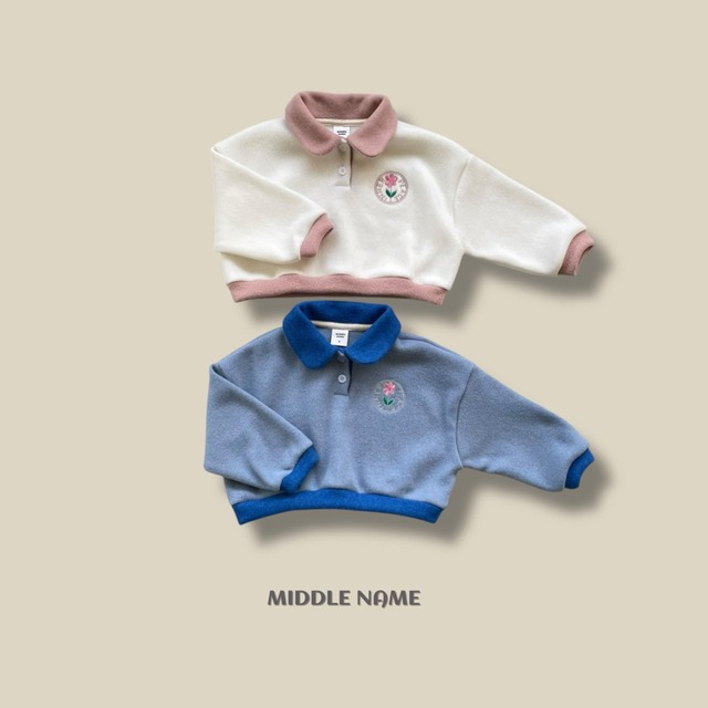【取寄】middle name｜round embroidery collar t-shirt｜ラウンド刺繍カラ—Tシャツ｜S-JM｜kids&jr｜25 winter