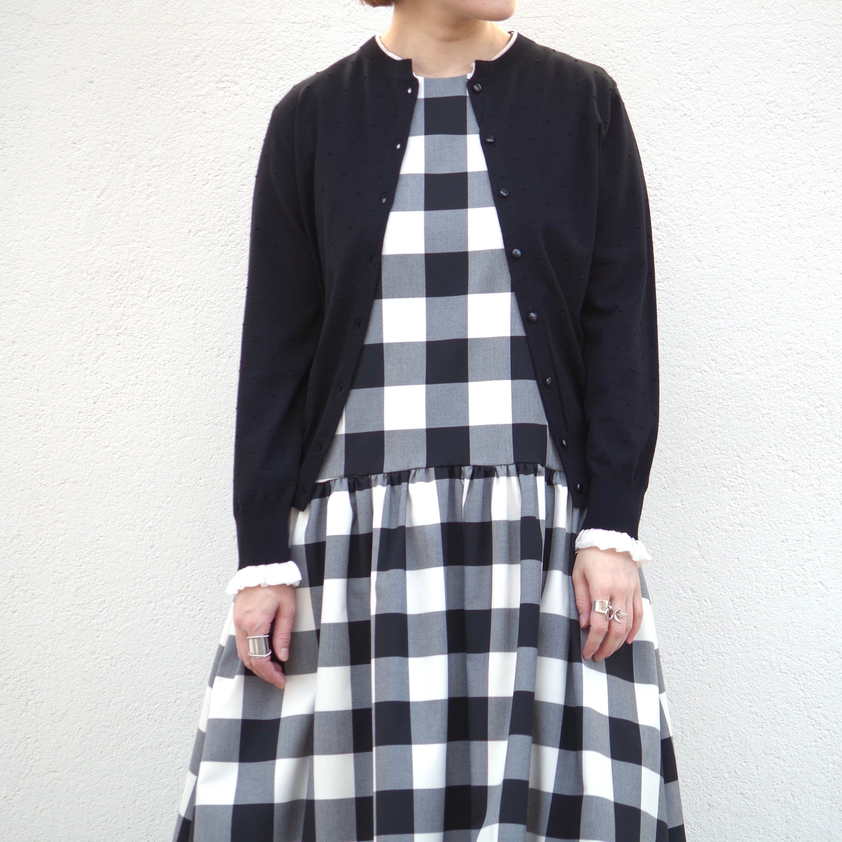 Pale Jute Block check no-sleeve one-piece short | 1F Store Pale Jute Block check no-sleeve one-piece short | 1F Store