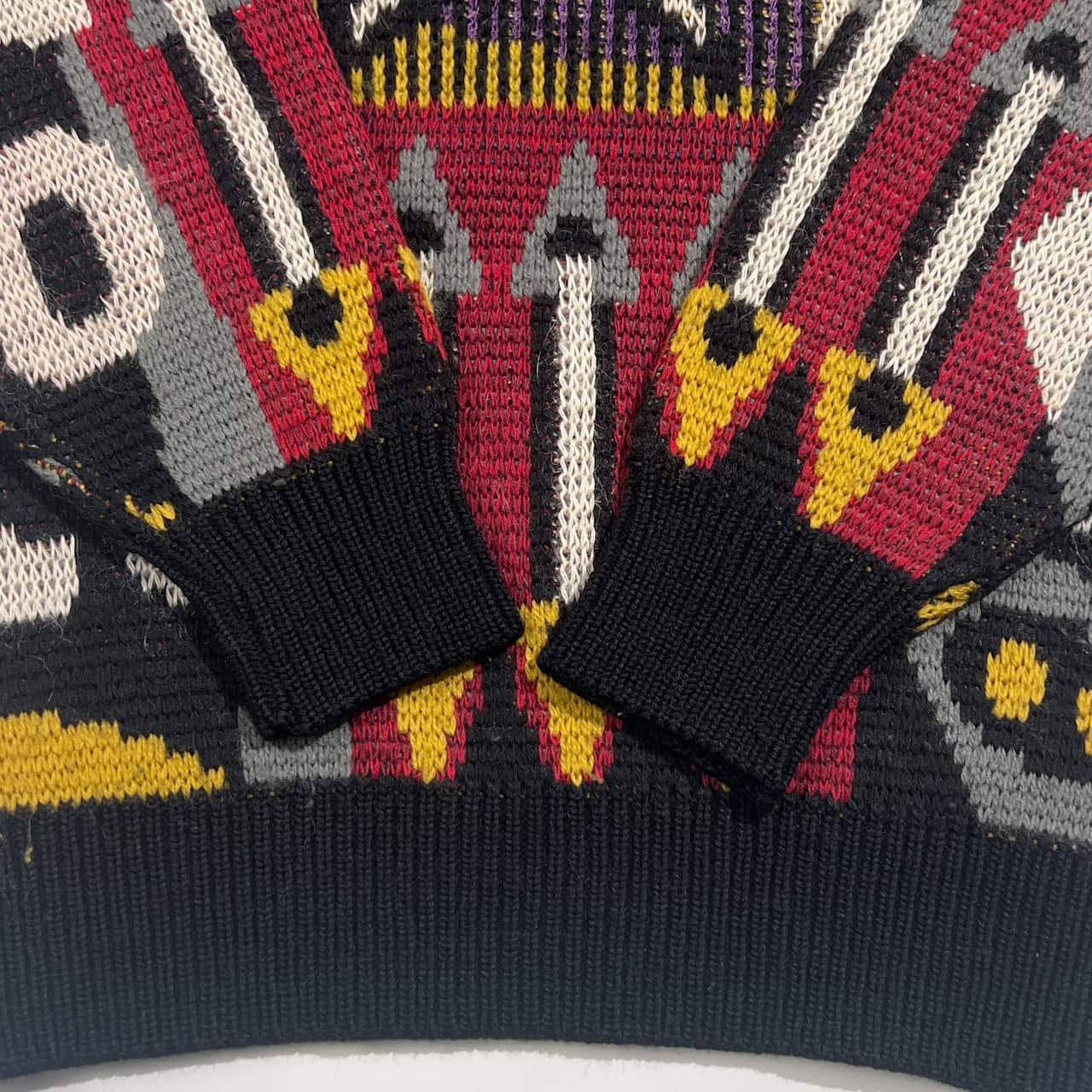 90s FICCE フィッチェ ヨシユキコニシ 総柄 派手柄 ウール混 ハーフボタン ニット セーター /マルチカラー系 メンズ ヴィンテージ ドン小西