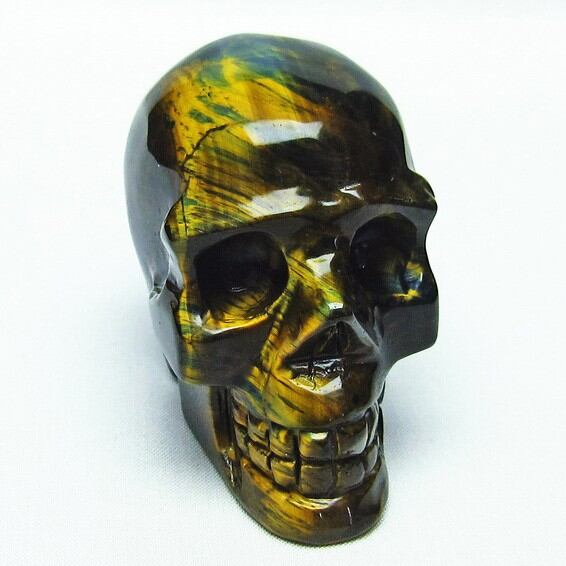 イエロータイガーアイ 手彫り-卓上置物 ドクロ スカル 154-18