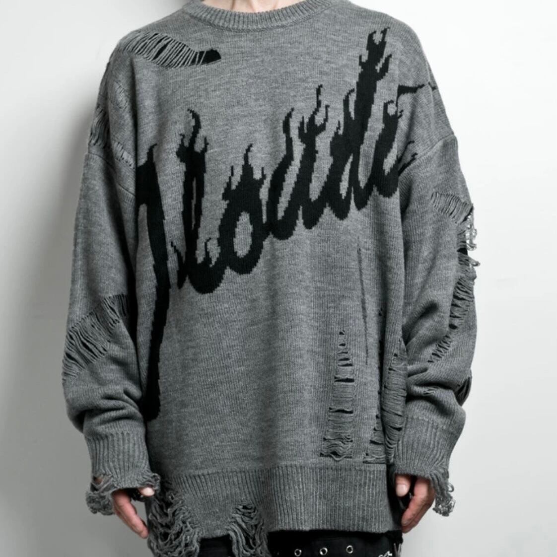 【Backstage pass】(バックステージパス) MONTEREY(モントレー)ロゴジャガード オーバーサイズ ダメージニット  NGS2304  ロンティー ユニセックス サブカル 地雷系