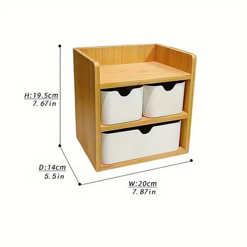 ３段 小物収納棚 木製 フリーボックス付 デスクオーガナイザー レトロ おしゃれ ヴィンテージ 北欧