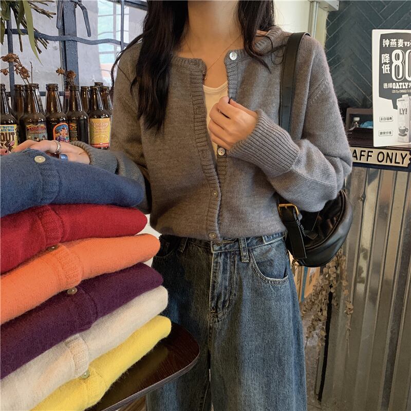 パープルのセーターコートレディース2020年秋冬ルーズレイジーウィンドワイルドピュアカラーニットカーディガントップの新バージョン クレセントシティ48565093641