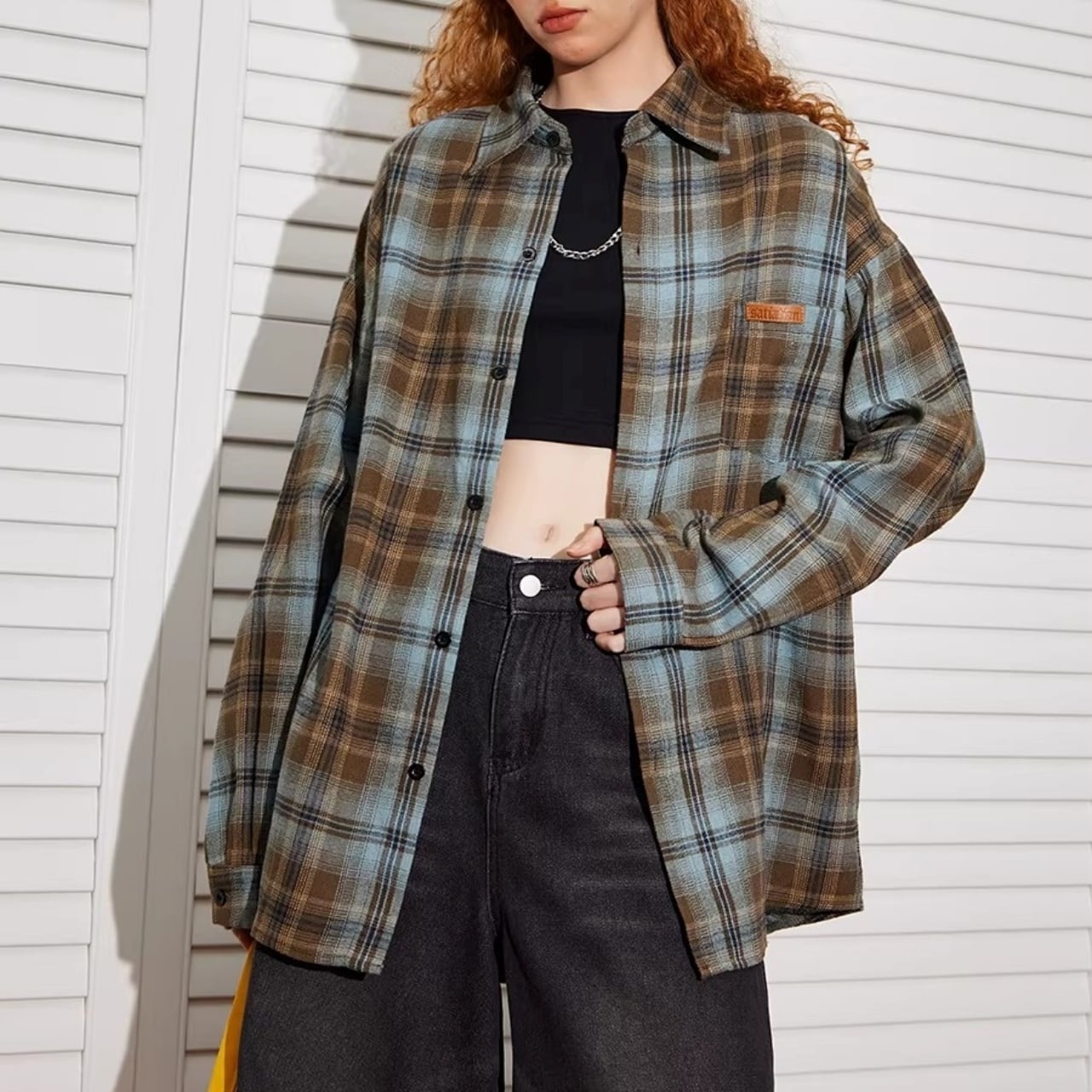 チェックパターンルーズフォルムシャツ 2col R01866