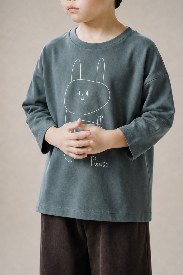 〈 mina perhonen 26AW 〉 please, thank you ”ロンTee” / AEA8542PC / green / 110-130cm