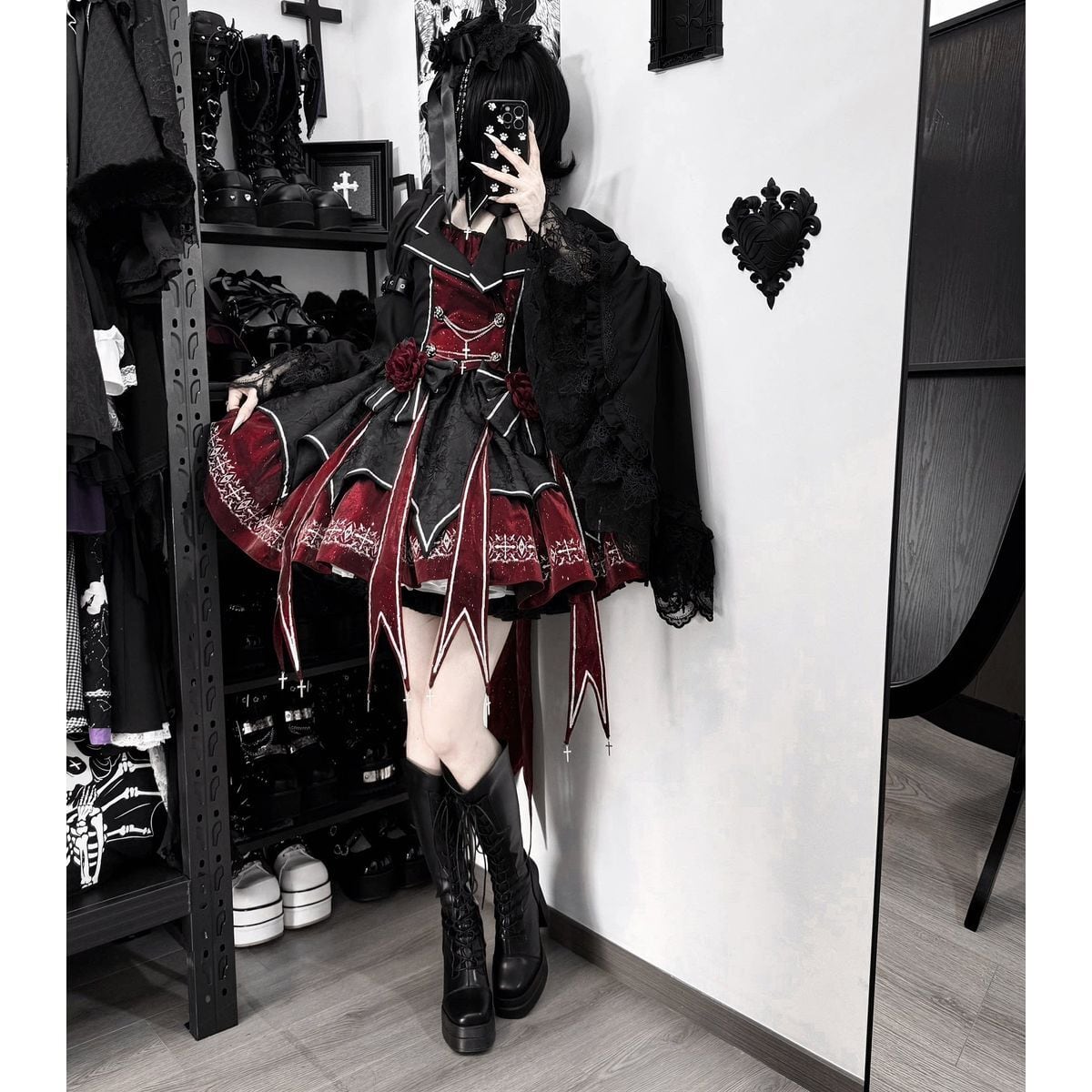 月影のマリオネット姫袖ゴシックドレスセット：姫袖付きセット