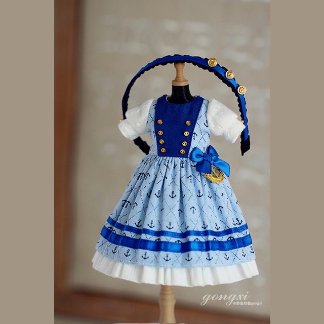 BJD人形用衣装 ⭐️洋装 ワンーピス 髪飾り付き 可愛い 清新 ブルー blue gongxi blytheサイズ人形用