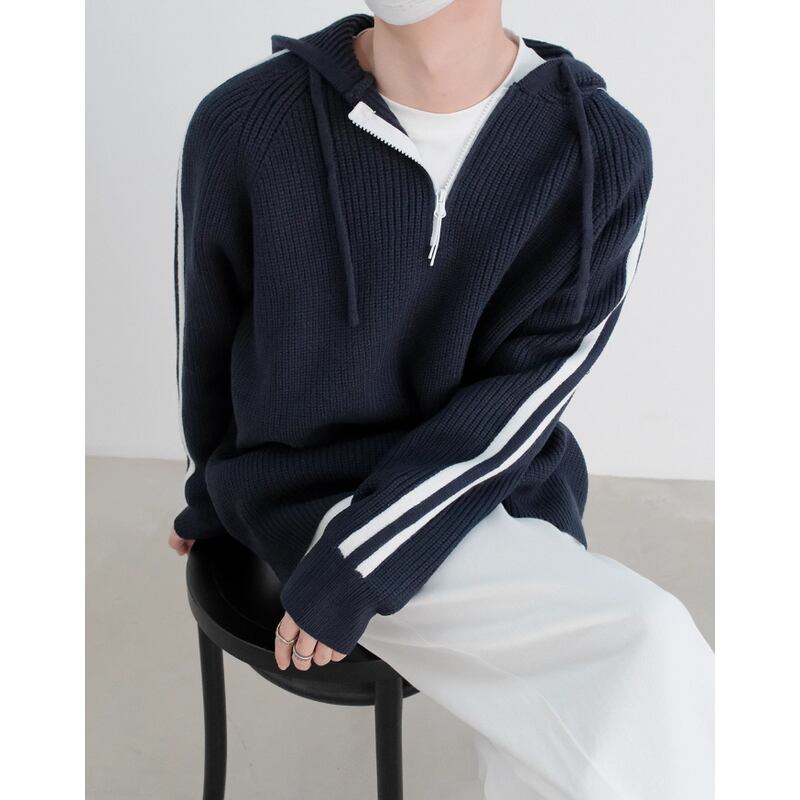 bicolor line half zip up knit parker mr0201