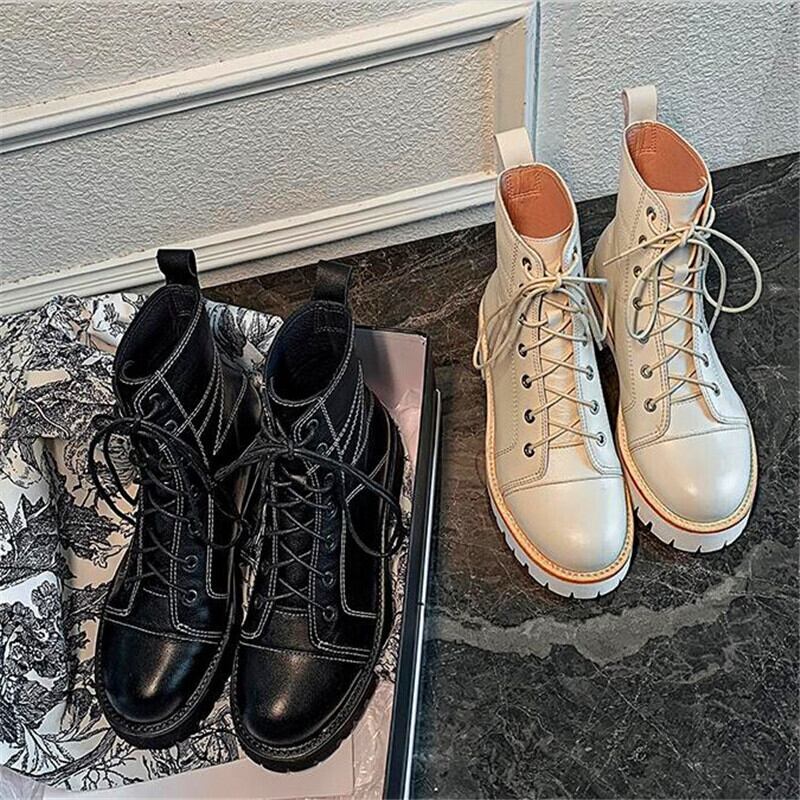 【新作】【送料無料】 レディースブーツレザー厚底レースアップハイヒールブーツ厚手のアンクルブーツ秋冬のモーターサイクルブーツ 靴 シューズ オータム 秋物 ウィンター 冬物 10b335765149873