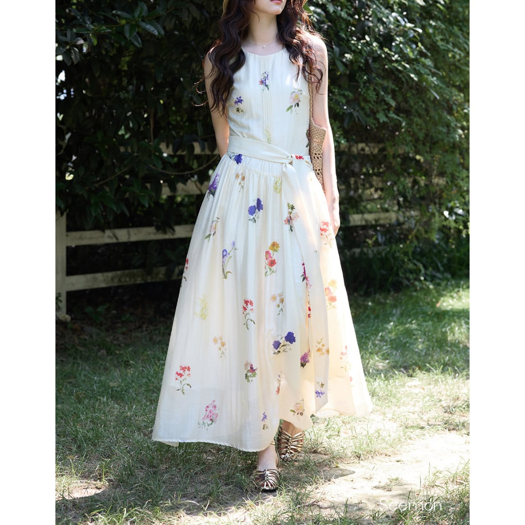 floral print sleeveless long dress