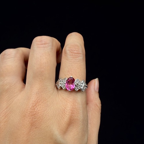 Vintage Pink & Clear Topaz Silver Ring