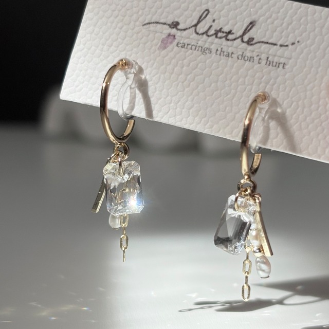 Zirconia stone hoop earring -gold/silver-