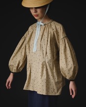 【suie】Polka dot gathered sleeve tunic/ポルカドットパフスリーブチュニック(ブラウン×ブラックドット)