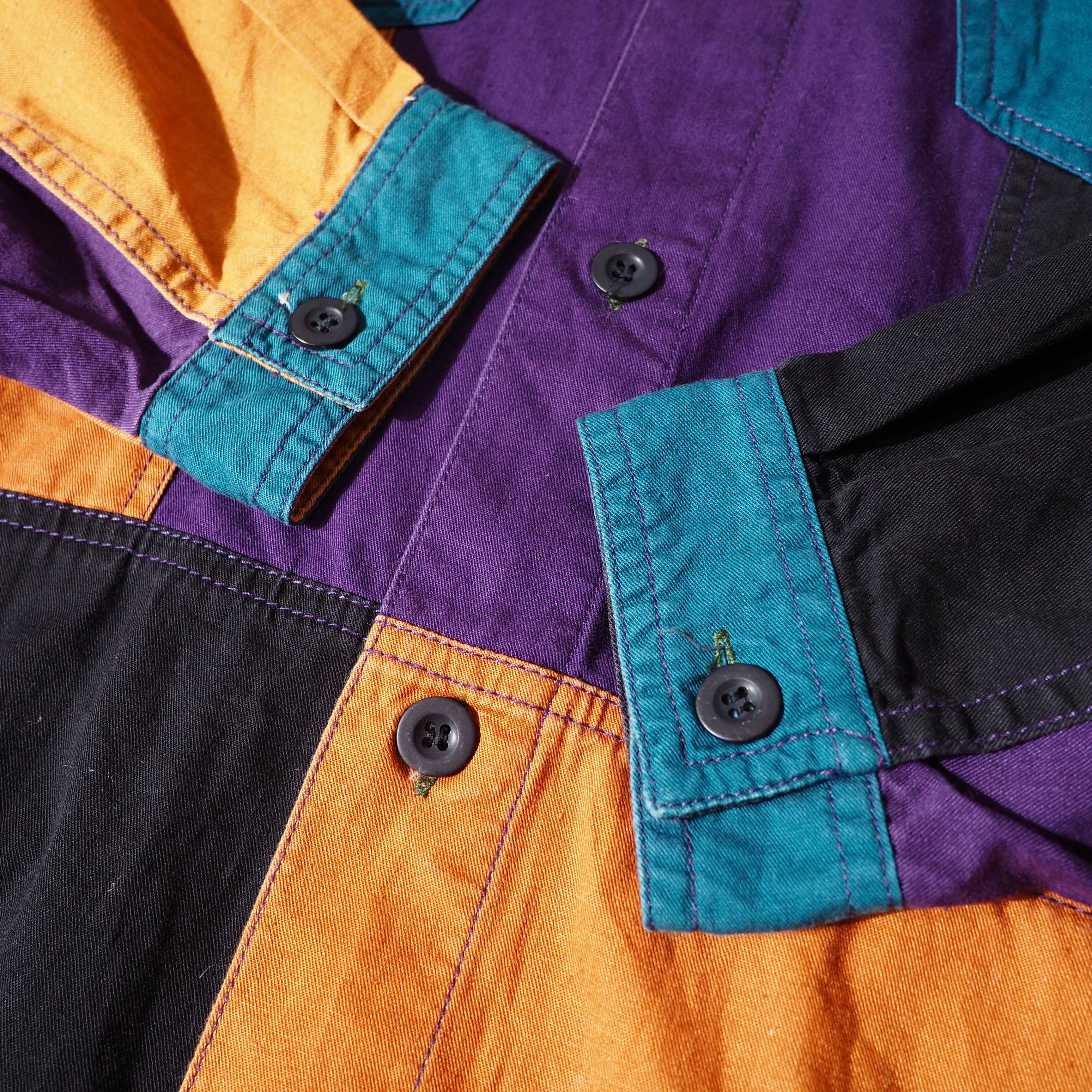 Good multi pop color panel combination loose shirt