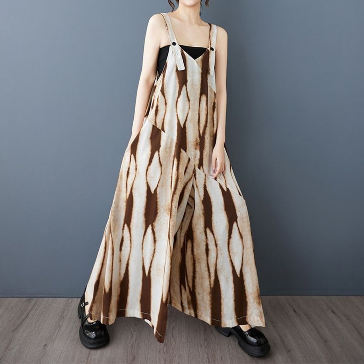 絞り染風 ワイドパンツ サロペット  30109