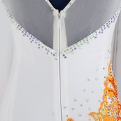【美品 社交ダンス衣装】オレンジ ワンピース ドレス ホワイト 白 花柄 ふんわり 発表会 パーティ フリル レース 軽い 上品 ブラウンオレンジ系 落ち着いた色味 スカート3枚重ね 胸パッド有り ストレッチ素材 上半身伸縮柔らかい おしゃれなデザイン 大人可愛い 華やかさ 輝くステージ いつでも着られる 活動的