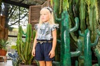 TOP NAVY CHECKED LINEN