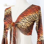 ベリーダンス 衣装 チョリ トップス ブラック系 クイーン Queen エジプト製 ゼブラ柄 模様 練習 レッスン 伸縮 ストレッチ 黒 橙 茶 派手 イベント ステージ かっこいい 華やか ブラウス 羽織り オレンジ系 ブラウン系