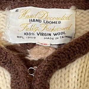 Vintage brown flower embroidered knit cardigan