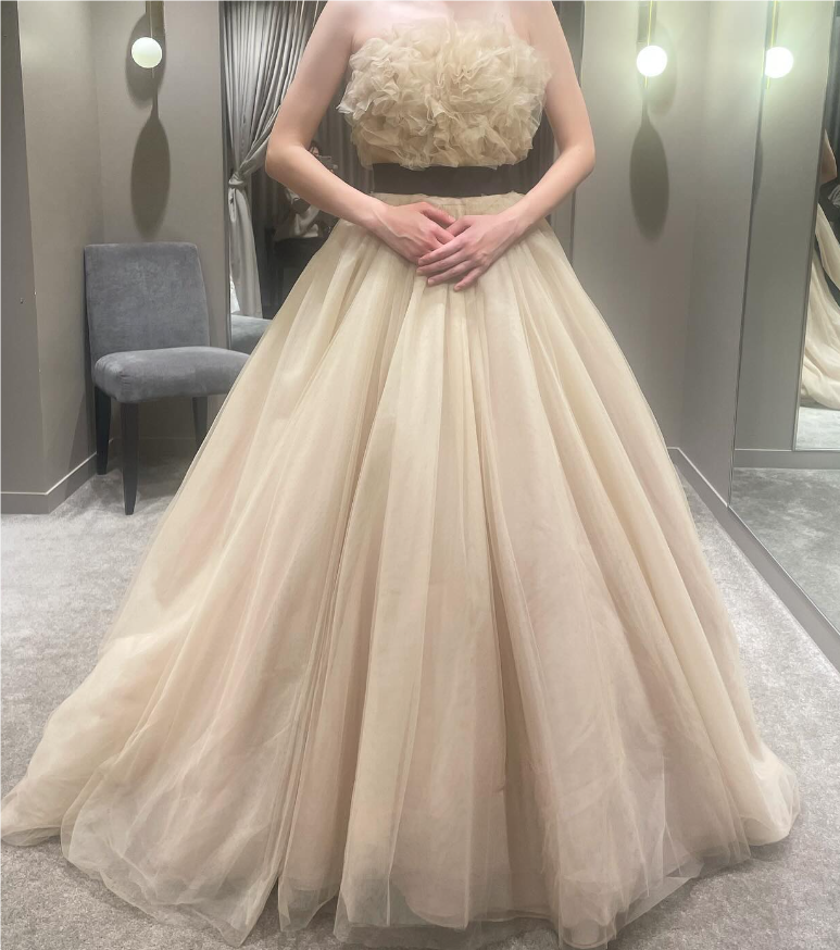 カラードレス ベアトップ サッシュベルト シャンパン色 可愛い ソフト  