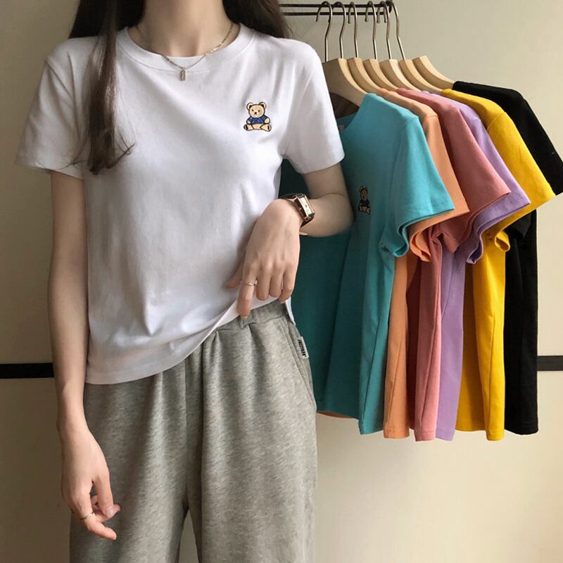 サマーカラー刺繍Tシャツ カジュアルトップス 夏物 試着室18776242276