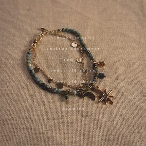 ハンドメイド ヴィンテージ ムーン×サン レトロ ビーズ ブレスレット