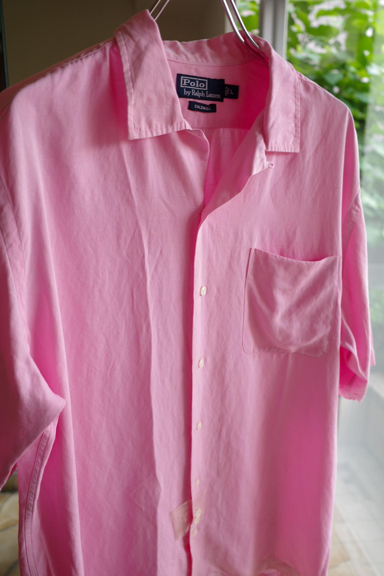 未使用】90s Ralph Lauren special silk linen open collar shirt big