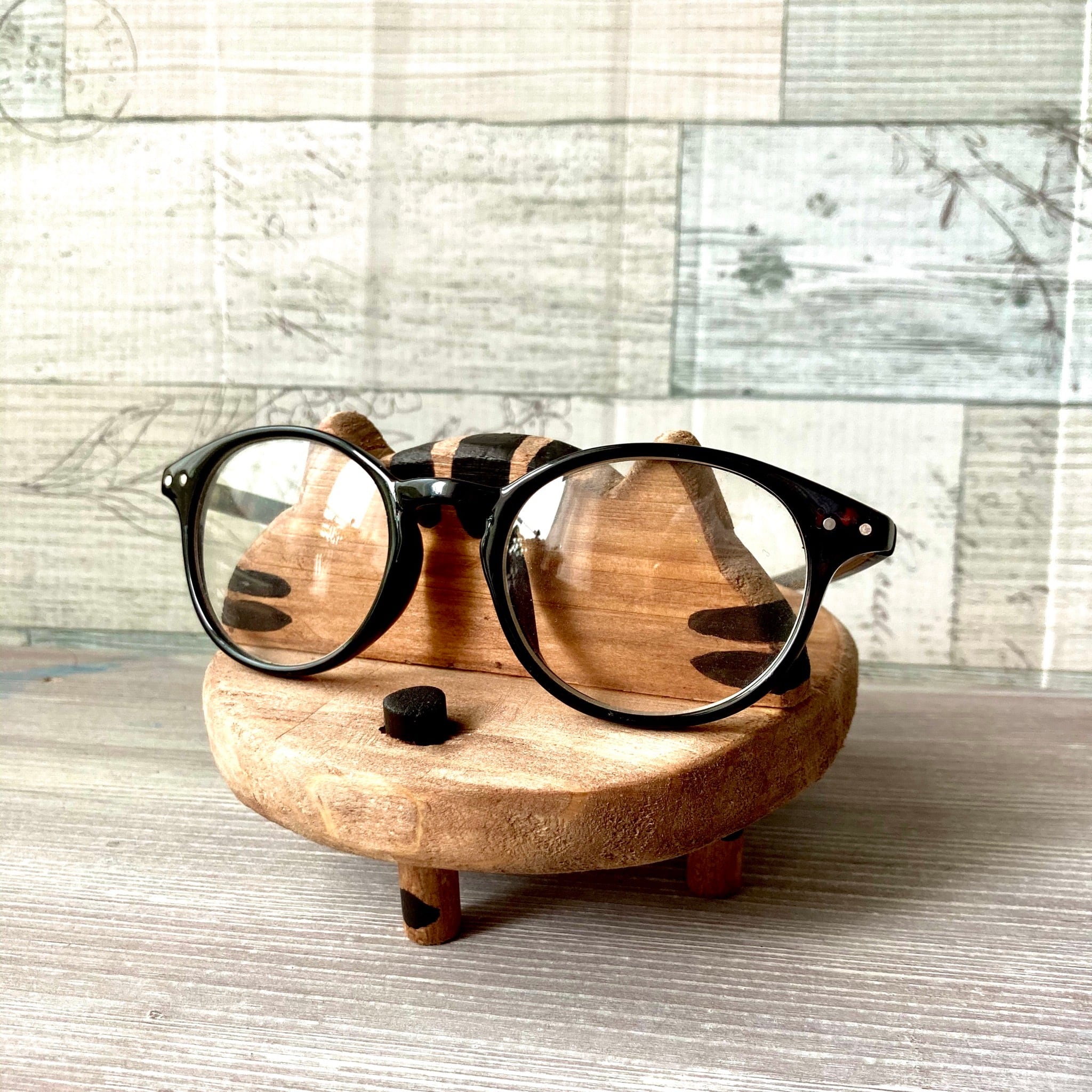 メガネ置き 猫ベンチ アクセサリー収納 スマホスタンド 木製