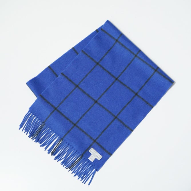 《国内正規品》ジョシュアエリス Joshua Ellis カシミア100% マフラー 中判ストール ブルー ウィンドウペン CPG50109