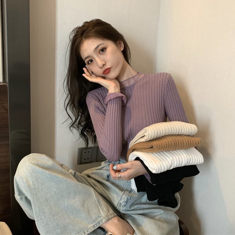 スプリングレースメッシュニットセーター レディースシャツ ロング 春物 ステッチ 試着室1878409279