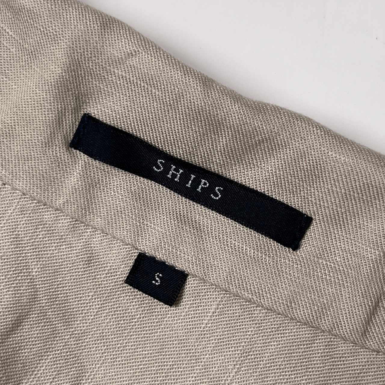 リネン混 SHIPS シップス ワーク 開襟 半袖 ワンピース S/ベージュ レディース