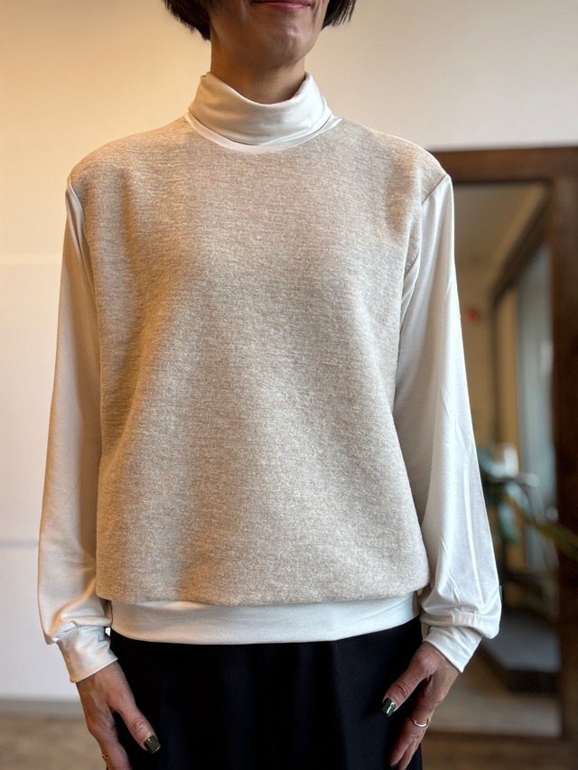 【mignon aine】ウール切替えハイネックカットソー