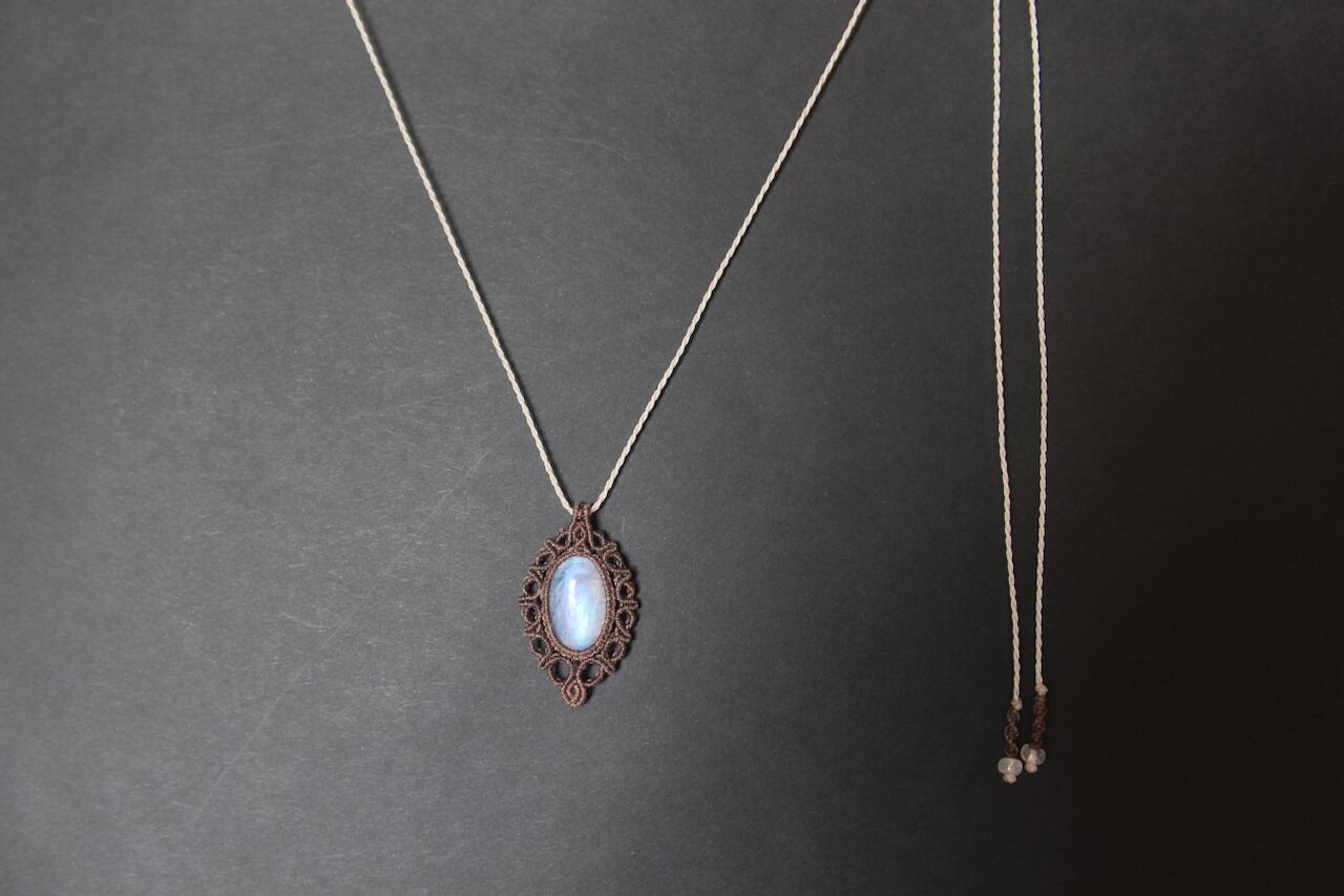 Rainbow moonstone micro macrame pendant