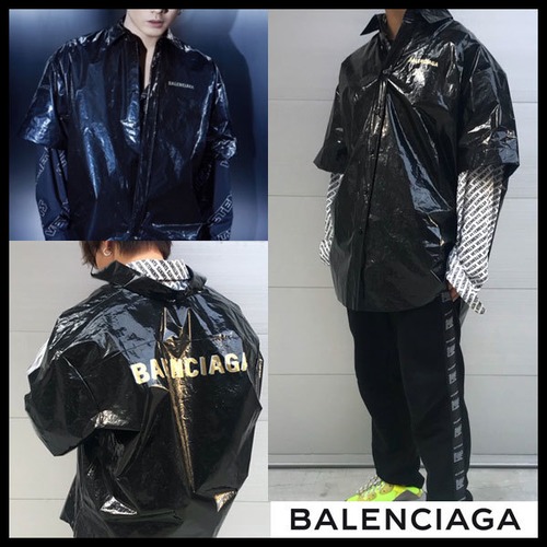 ★3代目JSB登坂着★BALENCIAGA バレンシアガ オーバーサイズ エナメル ブランドロゴ 半袖シャツ