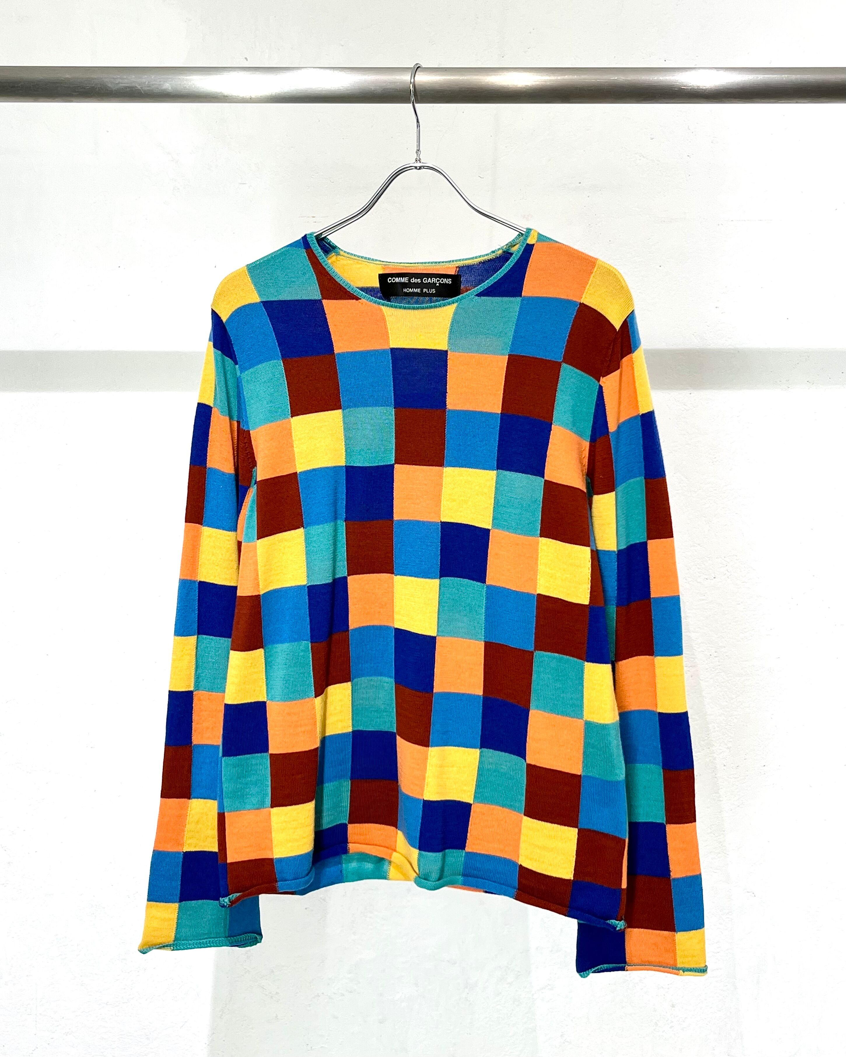 2001AW COMME des GARCONS HOMME PLUS Colorful Block-Check L/S Knit-sew