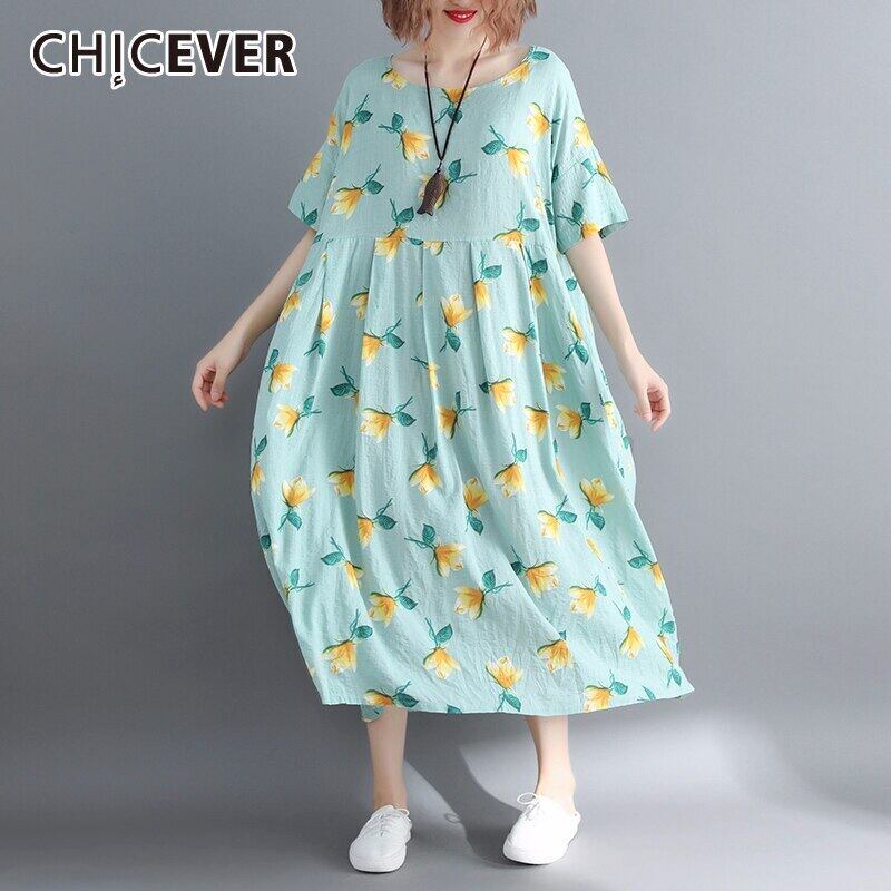 CHICEVERプリントヒットカラーレディースドレスOネック半袖ルーズマキシドレス2020夏服 ショート ハーフスリーブ サマー 夏物 6base513533130682