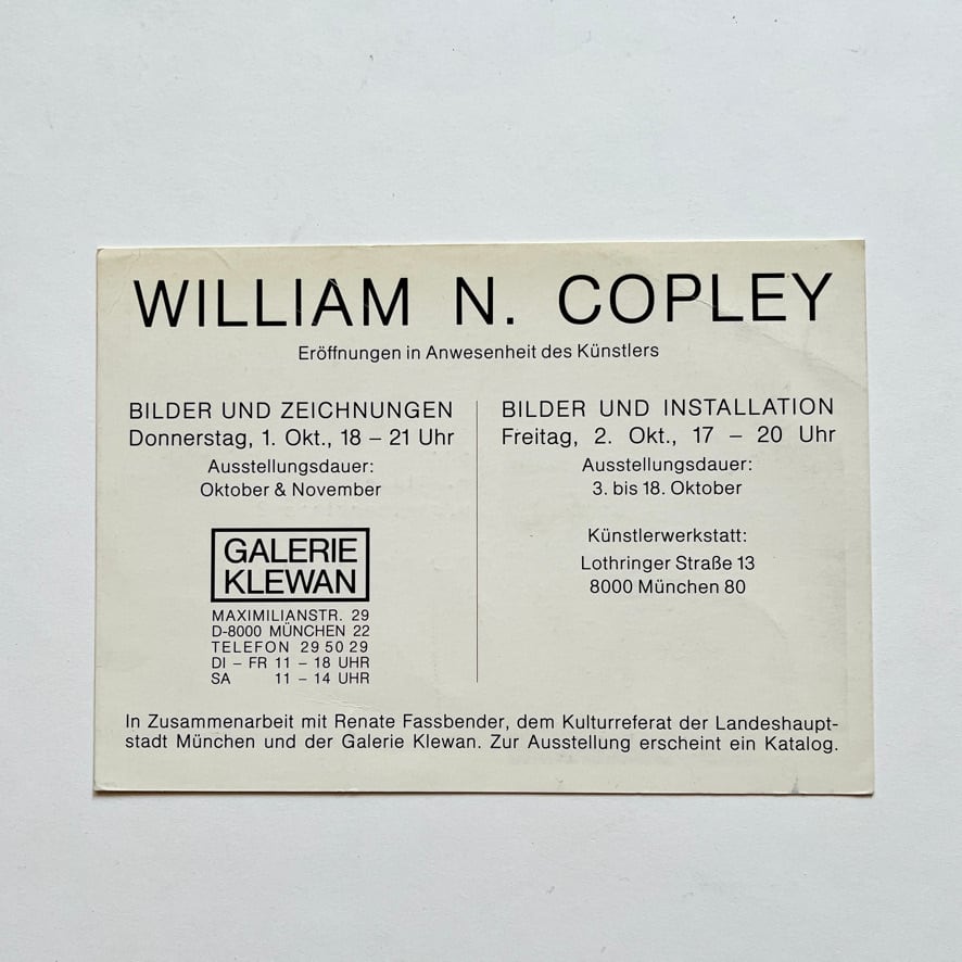 【 インヴィテーションカード・エフェメラ】ウィリアム・コプリー　WILLIAM N. COPLEY　　 [3100262]