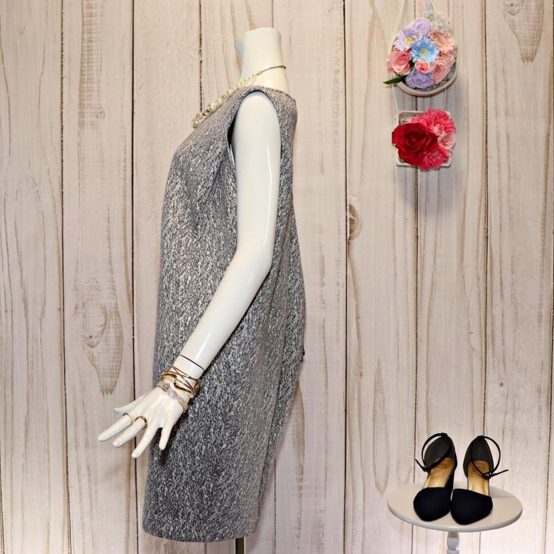 エンフォルド 変形ワンピース M 霜降り総柄 モノトーン とろみ素材  