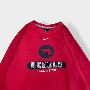 【NIKE】プリント ロゴ スウェット トレーナー スウッシュ 刺繍ロゴ REBELS Track & Field L ナイキ US古着