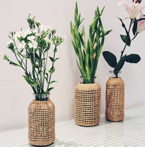 rattan interior glass vase 2size / ラタン 花瓶 ベース 韓国 北欧 インテリア 雑貨