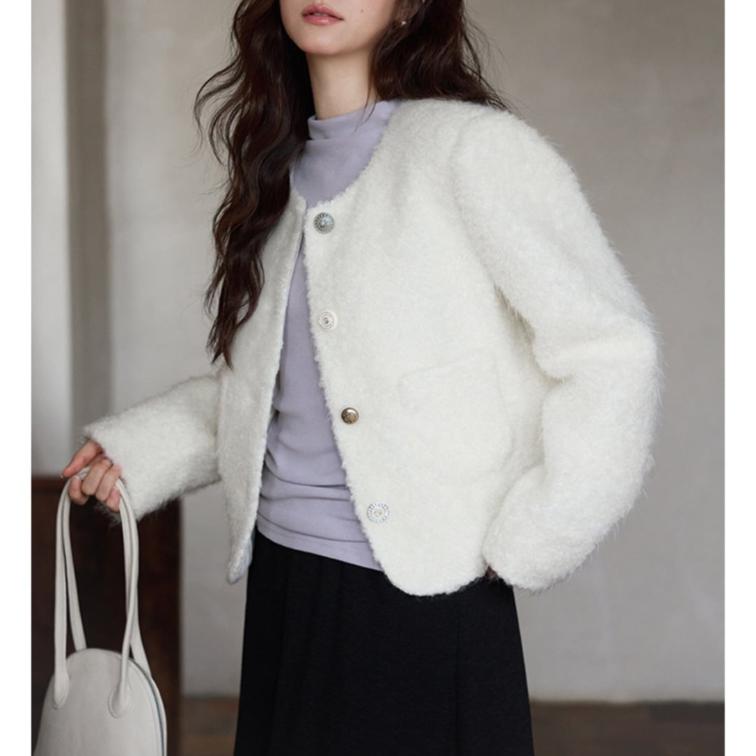 shaggy jacket with loop buttons