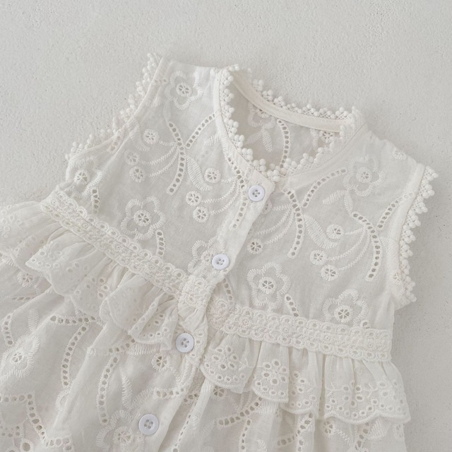 【BABY】パンチング刺繍レースノースリーブワンピース - 15