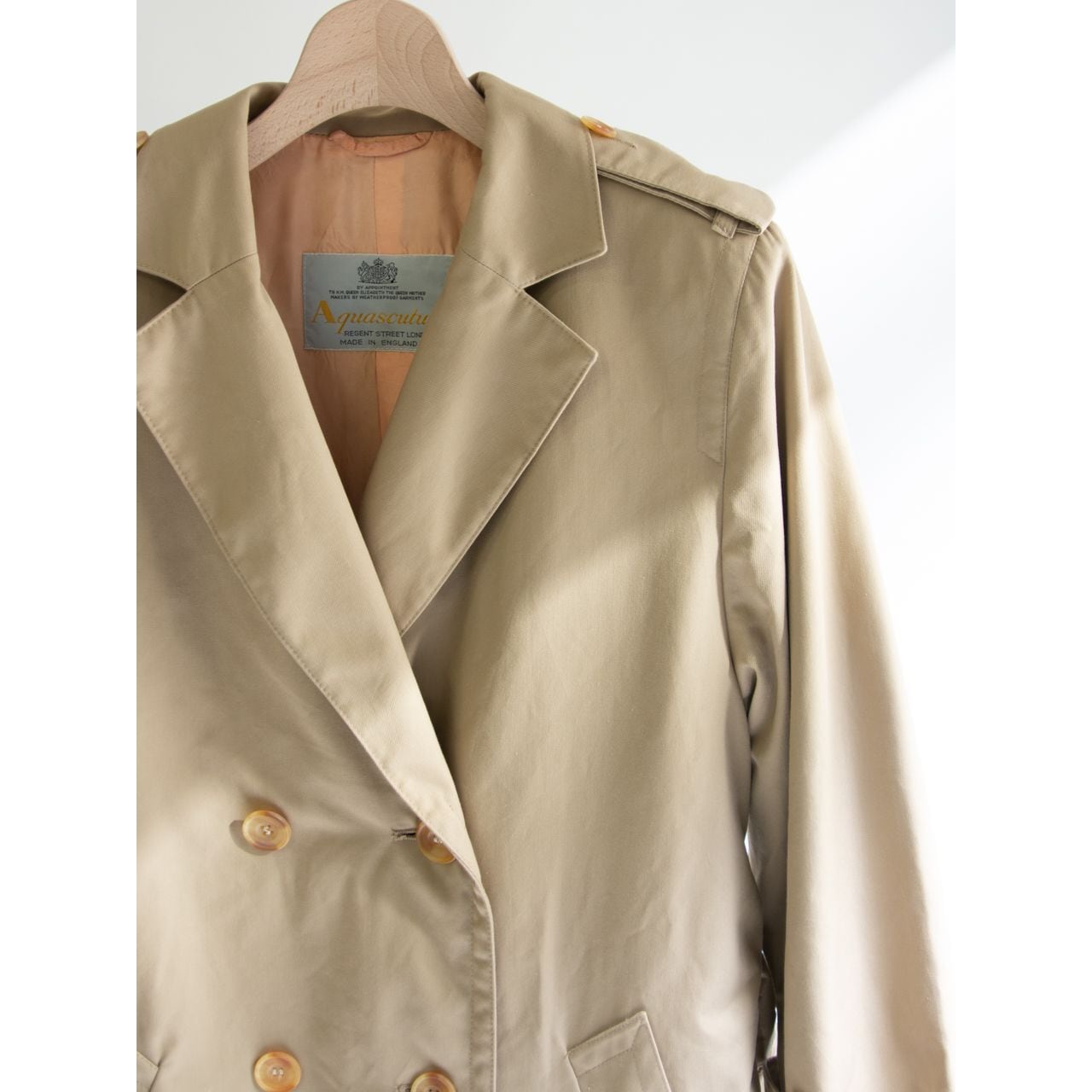 【Aquascutum】Made in England 80's Cotton-Polyester Double‐Breasted Coat（アクアスキュータム 英国製コットンポリエステル コート）