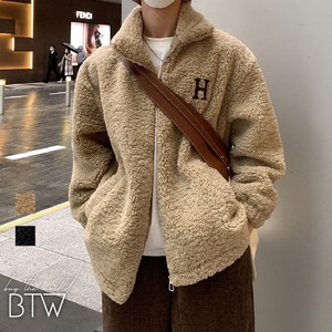 【韓国メンズファッション】ジップアップファージャケット アウター 長袖 無地 カジュアル あたたか 防寒 BW2339