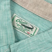 リネン100% Crocodile クロコダイル BD ボタンダウン 七分袖シャツ LL/水色系 メンズ