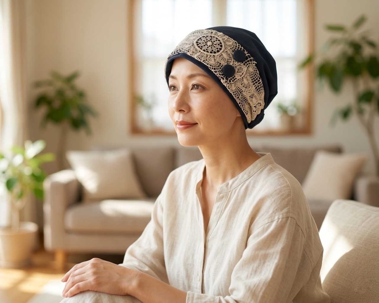 サッシュベルト｜Antique Lace Ecru × Navy｜前髪ウィッグ対応