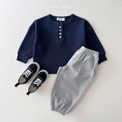 韓国子供服 / 26Autumn / 〖取寄〗DAILYBEBE / ワッフルヘンリーネックTシャツ / キッズ服 / ジュニア服 / 秋服 *XS~JL*