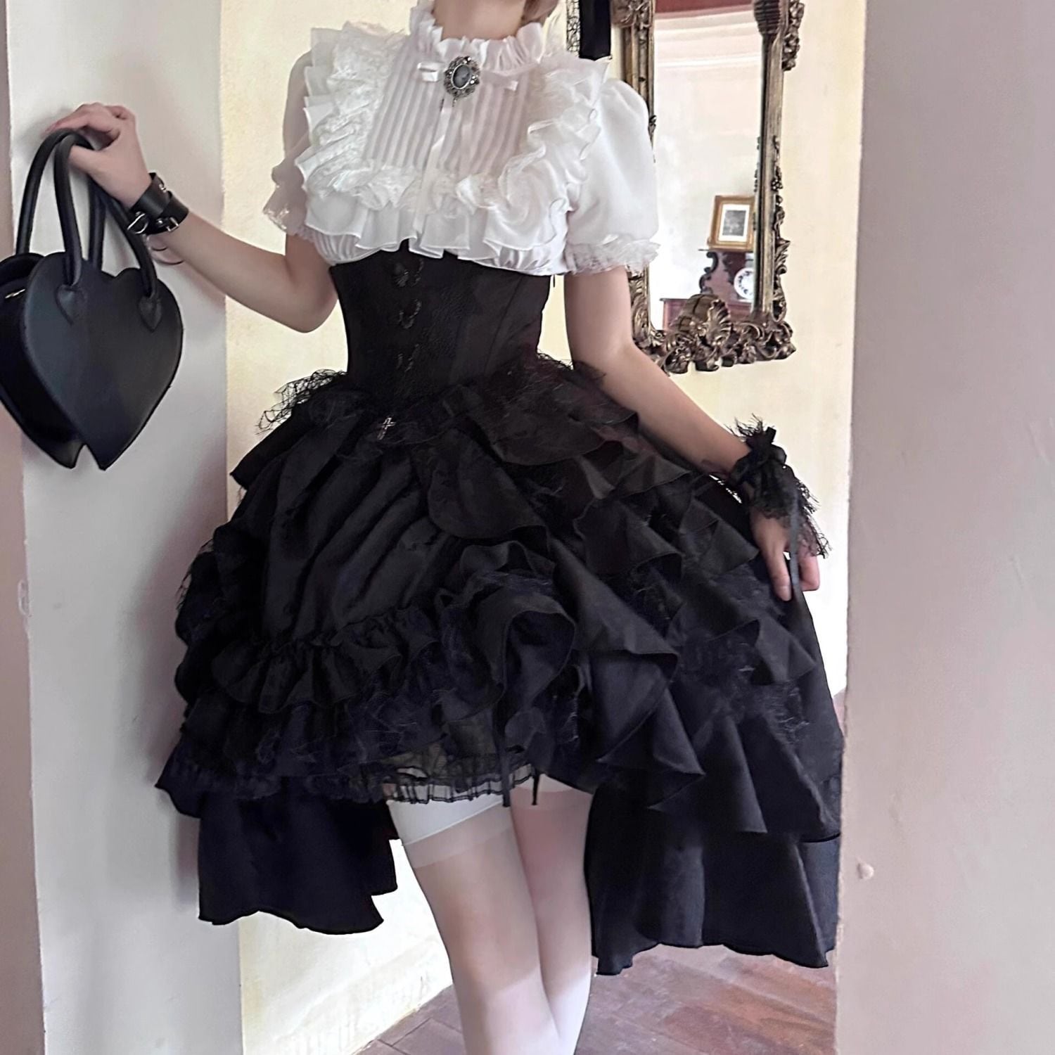 ダークゴシック♡フリルブラウス＆スカートロリータセットアップ