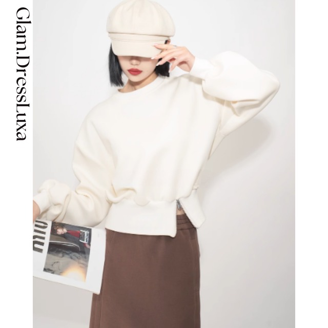 ミニジップ クロップド スウェット/2color_T1358